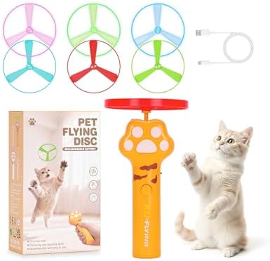 Unleash the Fun! 🎉 Rechargeable Cat Fetch Toy with 6 Flying Discs - Perfect for Indoor & Outdoor Play! 🐾✨