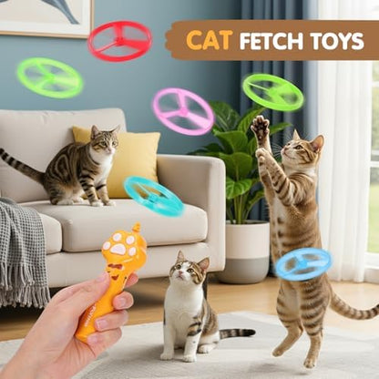 Unleash the Fun! 🎉 Rechargeable Cat Fetch Toy with 6 Flying Discs - Perfect for Indoor & Outdoor Play! 🐾✨