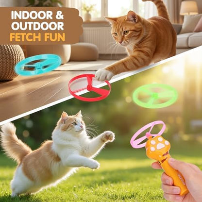 Unleash the Fun! 🎉 Rechargeable Cat Fetch Toy with 6 Flying Discs - Perfect for Indoor & Outdoor Play! 🐾✨