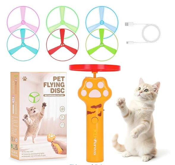 Unleash the Fun! 🎉 Rechargeable Cat Fetch Toy with 6 Flying Discs - Perfect for Indoor & Outdoor Play! 🐾✨